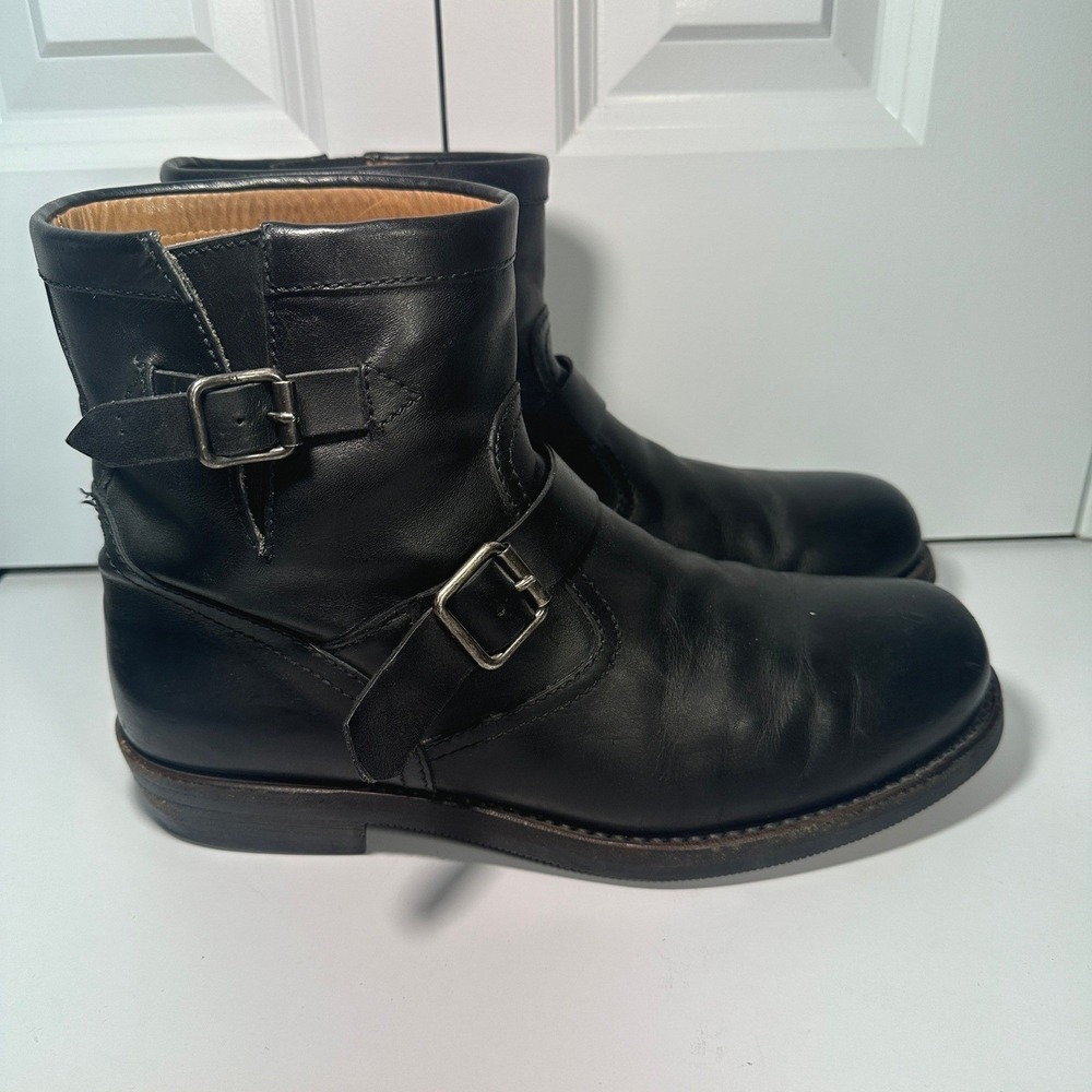 Ralph Lauren St Mortiz Garret Boots Mens 10 Black Leather Buckle Italy Moto - Picture 2 of 9